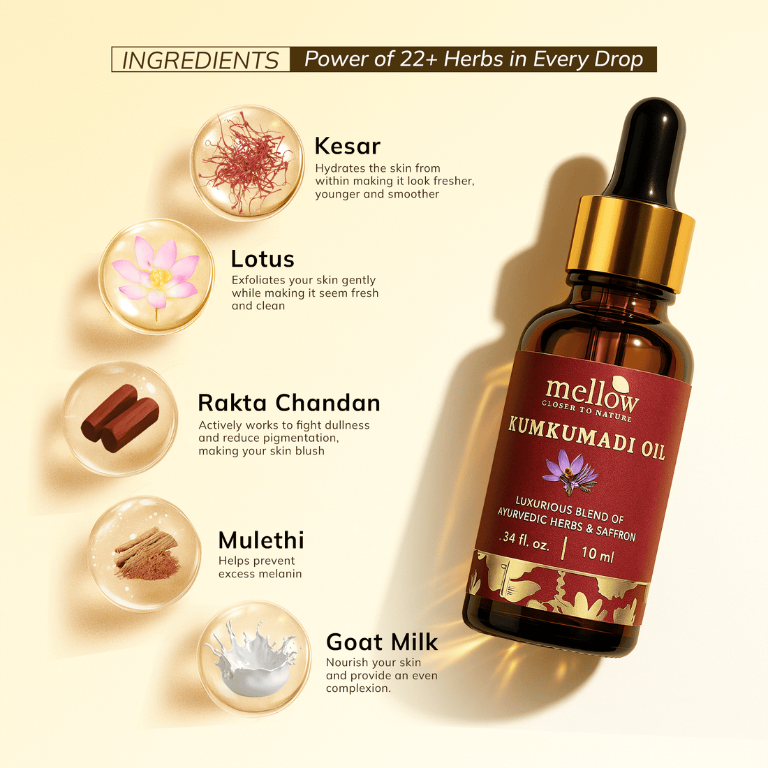 Kumkumadi Face Oil with Saffron & Rakta Chandan for Radiant Skin (24 Herbs) 10 ml